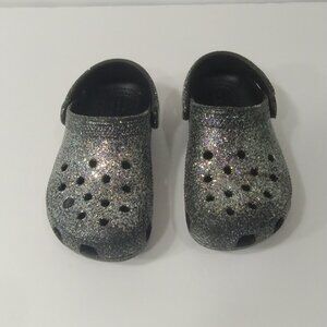 Crocs Classic Glitter Clog Slip-On Girls Size C11 Black